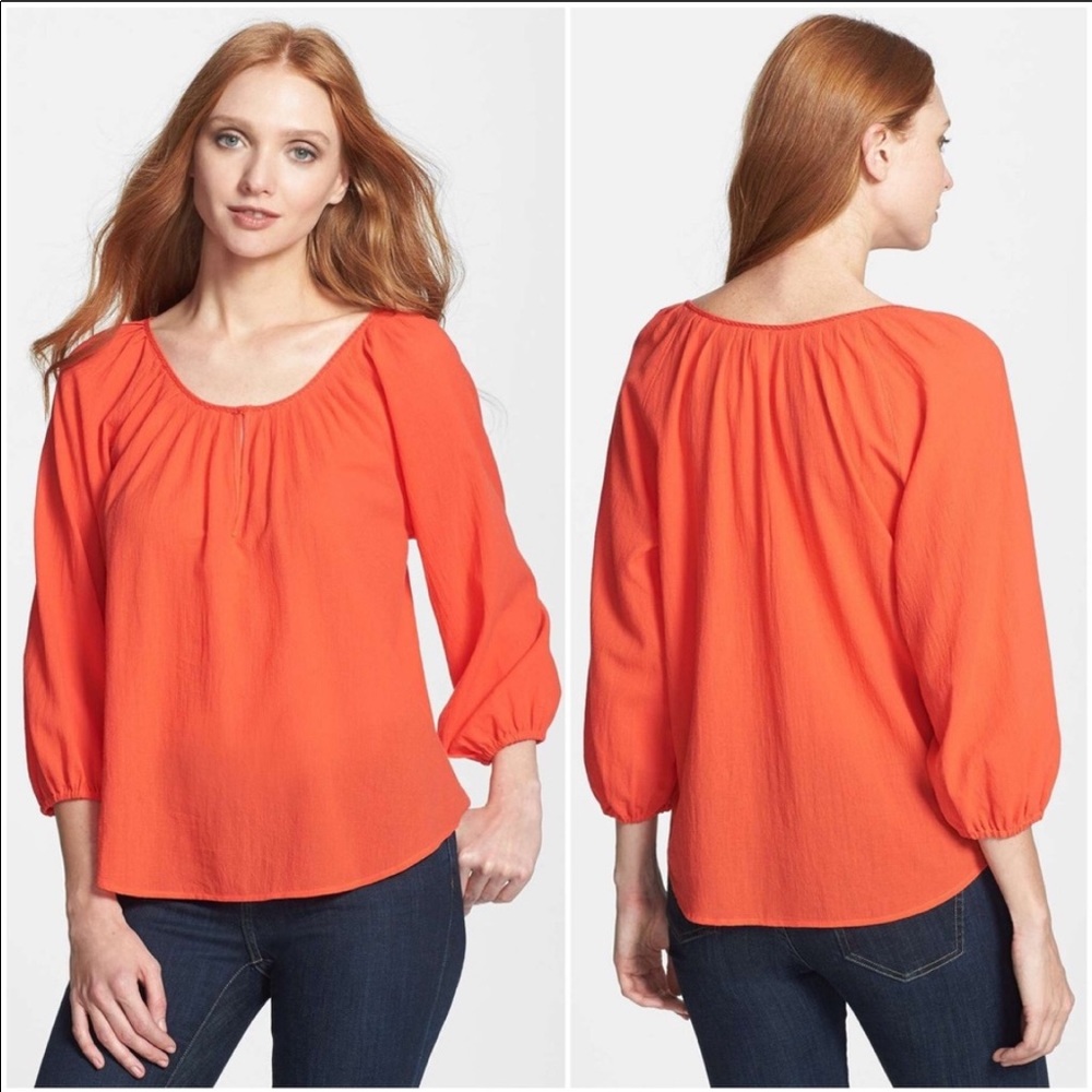 Joie Orange keyhole peasant sleeve top
